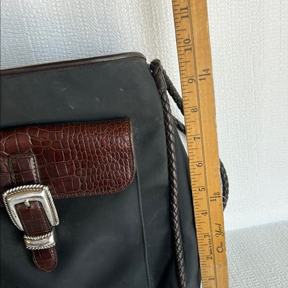 Brighton Nylon Shoulder Bag Braided Strap Croc Embossed Black Silver Western - Picture 10 of 15